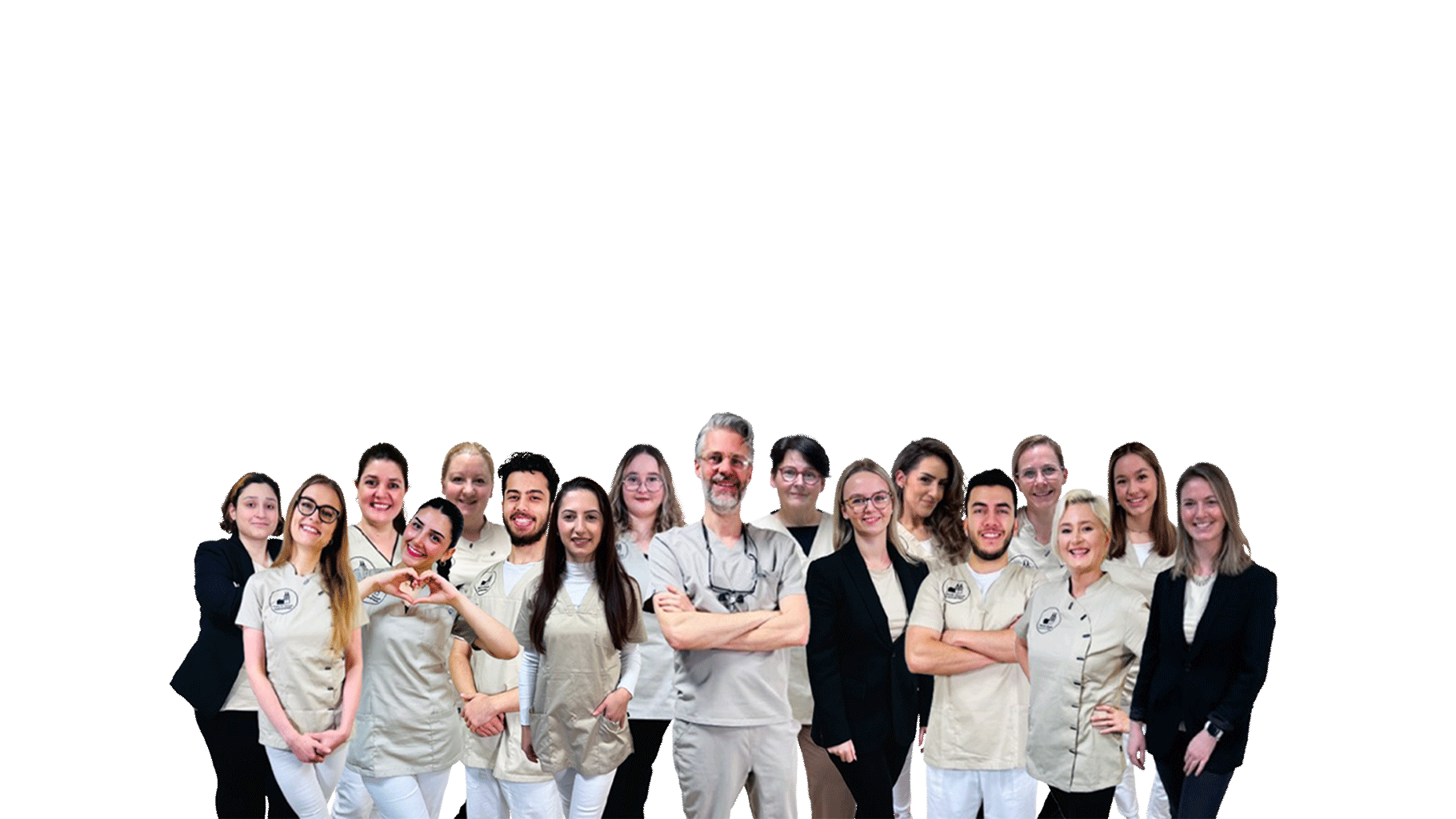 Team-Bild. Zu ehen sind die Ärzt*innen und Mitarbeitende des Praxis Teams als Collage