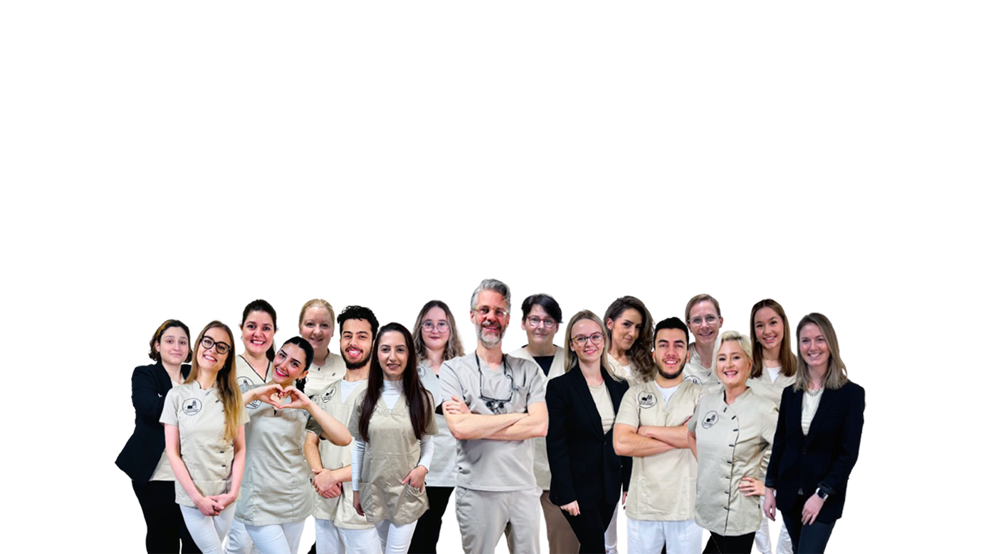 Team-Bild. Zu ehen sind die Ärzt*innen und Mitarbeitende des Praxis Teams als Collage